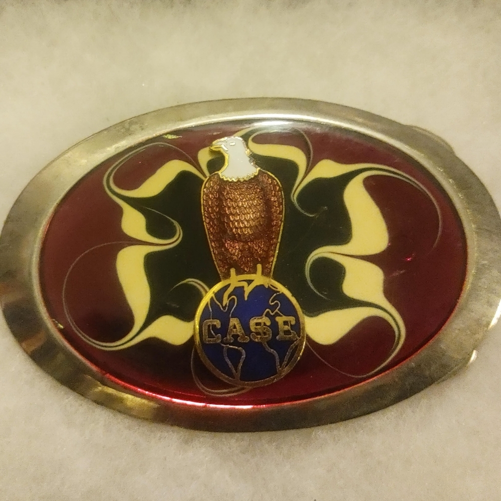 Case Old Abe Bald Eagle & Globe Trademark Logo Red Cloisonne Enamel Belt Buckle